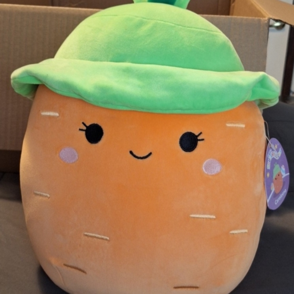 Squishmallows Orange Caroleena  Potato Plush with Green Hat